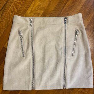 Tan Suede Mini Skirt with Zippers